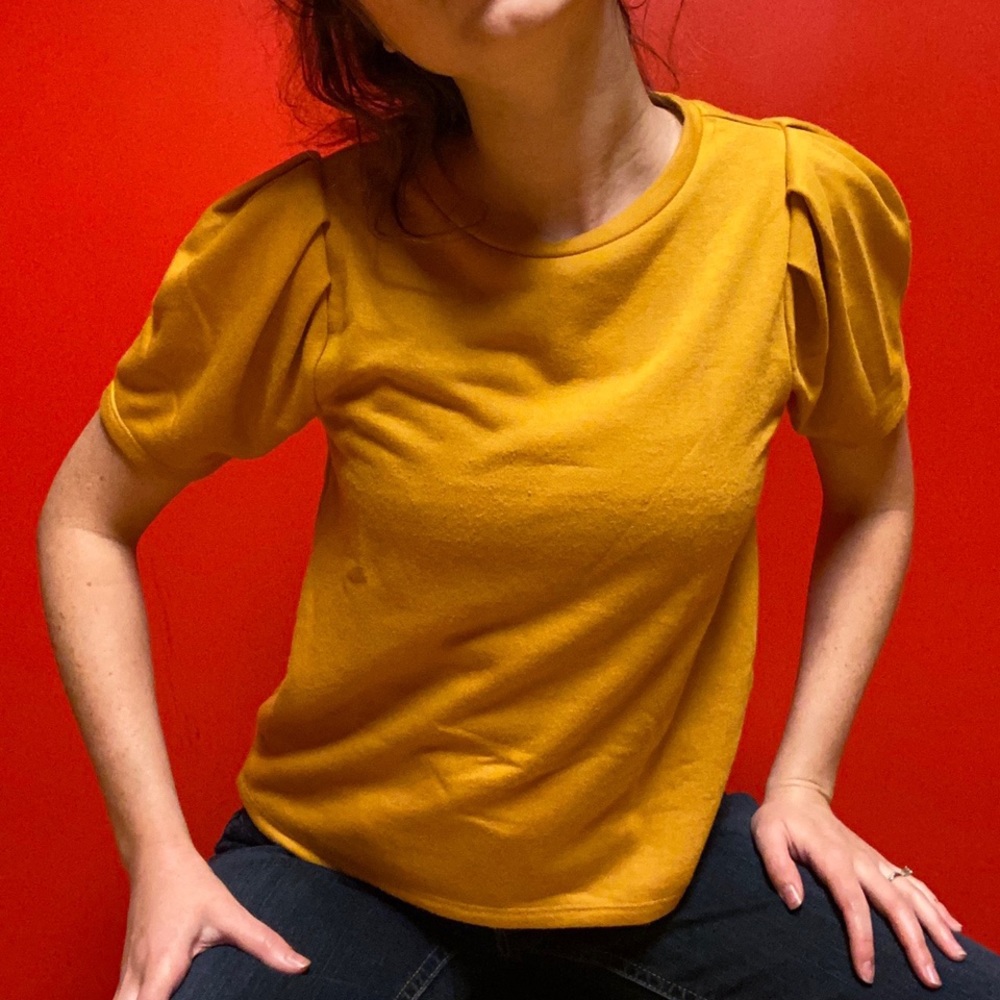 Golden Puff Sleeve Blouse